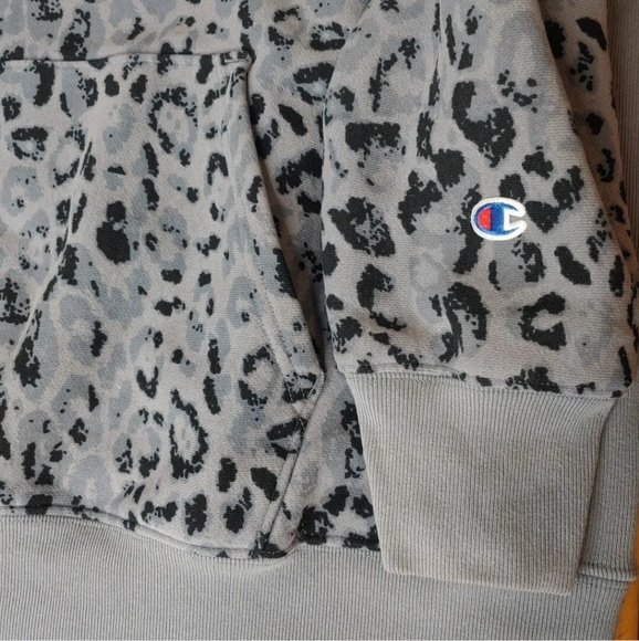 Champion Reverse Weave Hoodie Sweatshirt Adult 3X Animal Print Gray Leopard - Picture 8 of 12